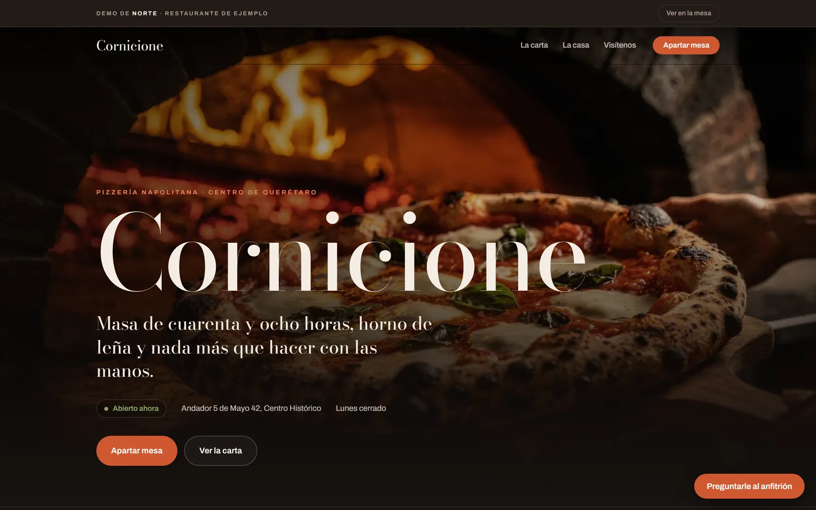 La página de Cornicione en computadora